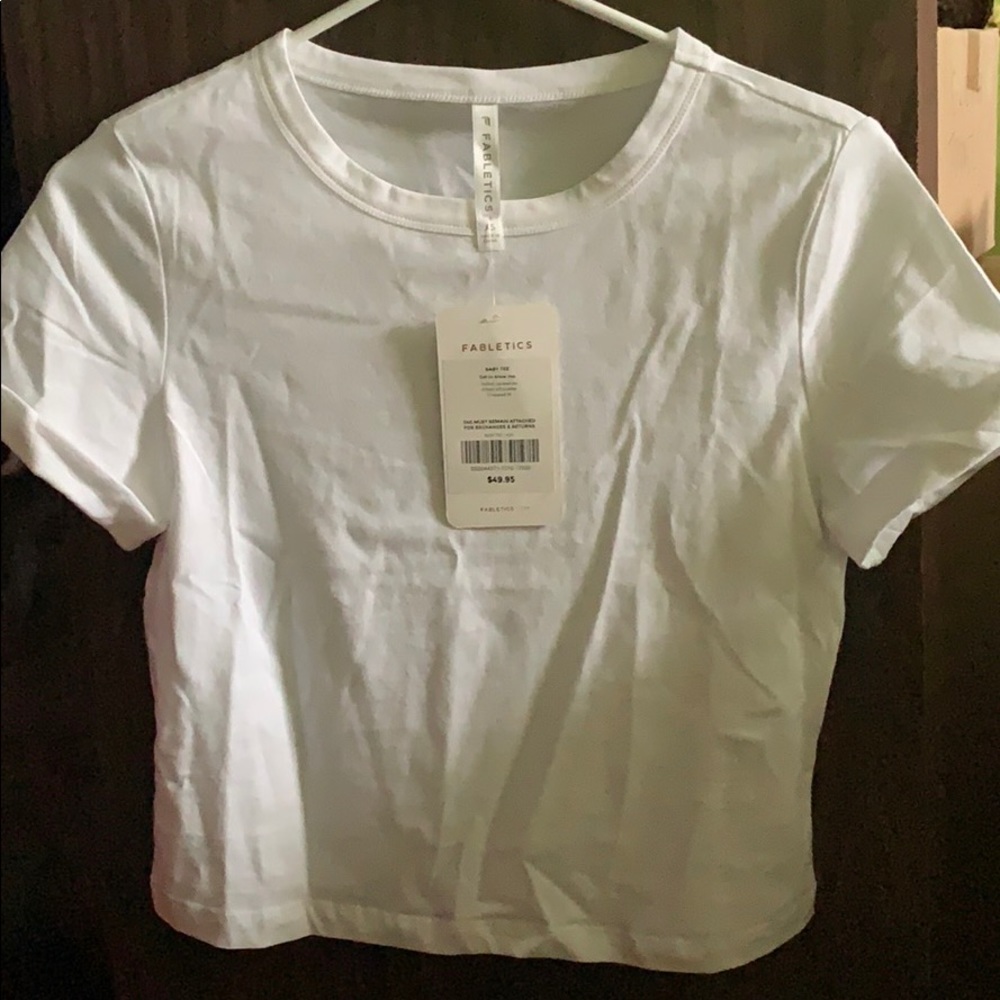White Fabletics crop top tee